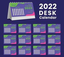 Set Desk Calendar 2022 template design,Set of 12 Months, vector