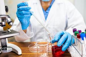 Scientist with erlenmeyer flask, conical flask glassware photo