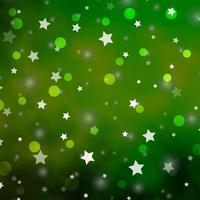 Light Green vector pattern with circles, stars.