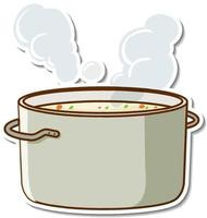 Sticker design with boiled soup in a pot isolated vector