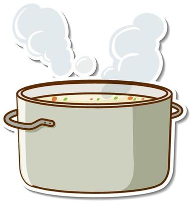 Sticker design with boiled soup in a pot isolated