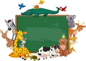 Empty blackboard with various wild animals vector