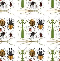 Seamless pattern with many insects on white background vector