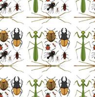 Seamless pattern with many insects on white background vector