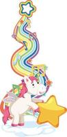 Unicorn standing on the cloud with rainbow on white background vector