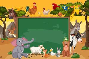 Empty blackboard with various wild animals in the forest vector