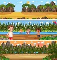 Different nature landscape at daytime scene with cartoon character vector