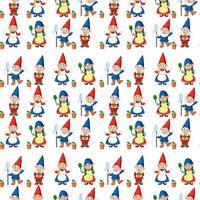 Gnome or dwarf seamless pattern with garden elements vector