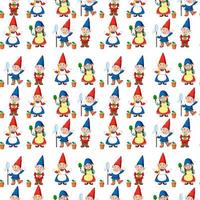 Gnome or dwarf seamless pattern with garden elements vector