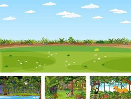 Set of different nature horizontal scene with various wild animals vector