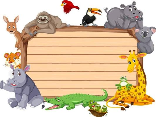 Empty wooden board with various wild animals