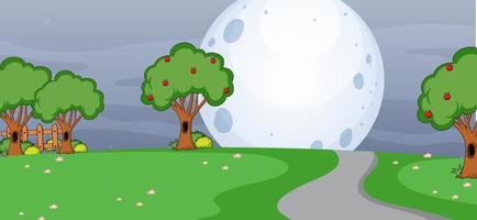 Blank horizontal scene with many tree in the park with big moon vector