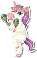 Cute unicorn stickers with a unicorn playing maracus vector