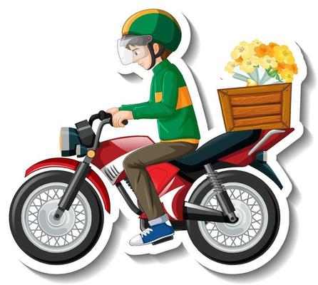 A sticker template with delivery man on motorcycle