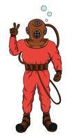 Deep Diver Red Suit Cartoon Character vector