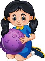 Happy girl cartoon character holding a planet model vector