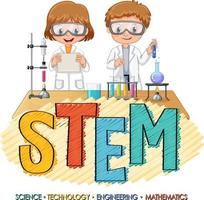 STEM education logo with scientist kids cartoon character vector