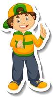 Sticker template with a boy cartoon character isolated vector