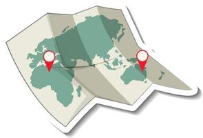 Folded paper world map with red pin vector