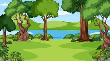 Blank forest at daytime scene with various forest trees vector