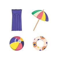 conjunto de artículos de verano en la playa de arena vector