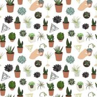 Realistic set of succulents and accessories pattern vector