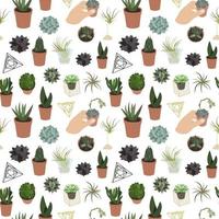 Realistic set of succulents and accessories pattern vector