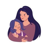 Mom hugs her daughter. Happy family day vector