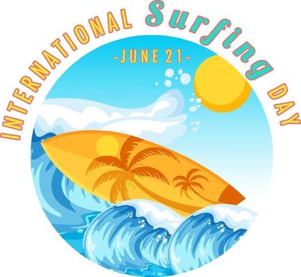 International Surfing Day banner with a surfboard in water wave