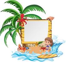 Empty banner with kids character on summer vacation at the beach vector