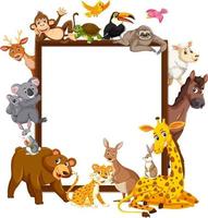 Empty wooden frame with various wild animals vector