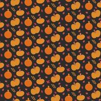 seamless pattern background with hand drawn pumpkins and leaves. vector