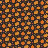 seamless pattern background with hand drawn pumpkins and leaves. vector