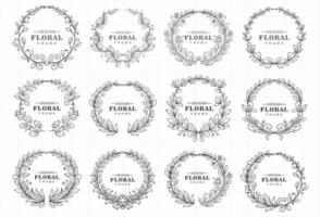 Doodle circular floral decorative frame set vector