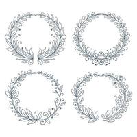 Hand drawn circular ornaments floral frame set design vector