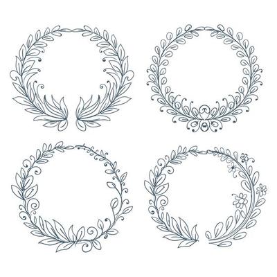 Hand drawn circular ornaments floral frame set design