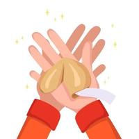 Hands hold Chinese fortune cookies vector