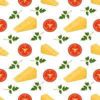 Seamless pattern with cheese, tomatoes and parsley. print for pizza vector