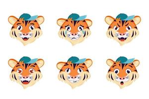 A set of tiger with different emotions vector