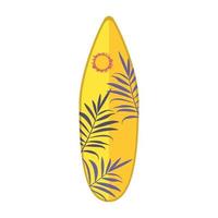 Bright surfboard with palm leaves vector