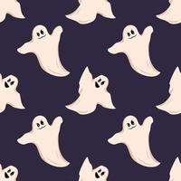 Bright dark seamless pattern with white ghost with eyes and a grin vector
