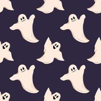 Bright dark seamless pattern with white ghost with eyes and a grin vector