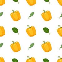 Seamless pattern with yellow peppers, arugula and basil vector