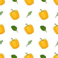 Seamless pattern with yellow peppers, arugula and basil vector