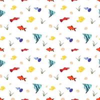 Bright seamless pattern with fish, shells and algae vector