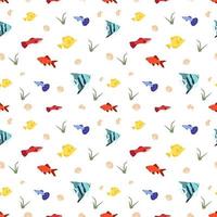 Bright seamless pattern with fish, shells and algae vector