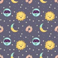 Seamless pattern with sun, earth and moon vector