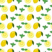 Seamless pattern with lemon and slices and mint leaves vector