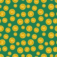 Bright seamless pattern with gold coins dollars on a green background vector