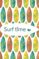 Bright seamless pattern with surfboards and palm branches vector